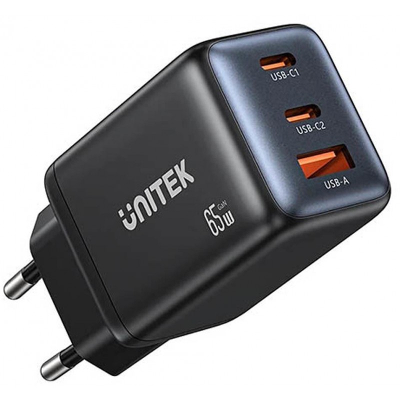 Ładowarka sieciowa Unitek GaN 65W, 2xUSB-C, USB-A, PD 3.0, czarna