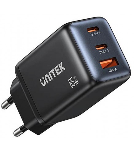 Ładowarka sieciowa Unitek GaN 65W, 2xUSB-C, USB-A, PD 3.0, czarna