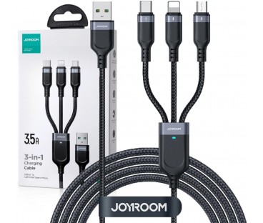 Kabel 3w1 USB-A / USB-C micro-USB Lightning Joyroom S-1T3018A18 30cm 3.5A w oplocie czarny