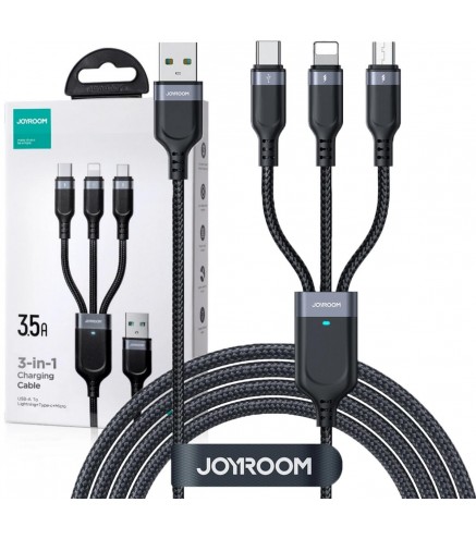 Kabel 3w1 USB-A / USB-C micro-USB Lightning Joyroom S-1T3018A18 30cm 3.5A w oplocie czarny