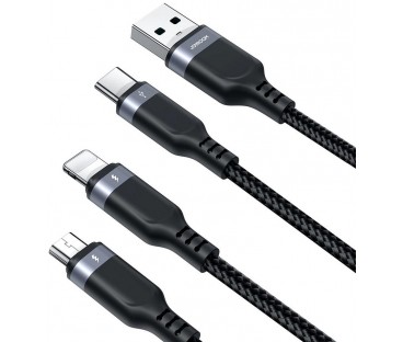 Kabel 3w1 USB-A / USB-C micro-USB Lightning Joyroom S-1T3018A18 30cm 3.5A w oplocie czarny