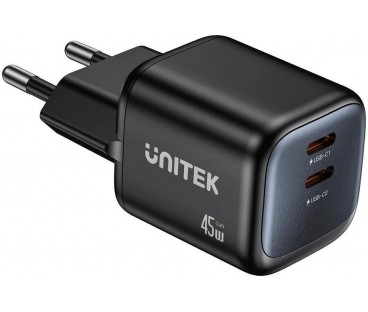 Ładowarka sieciowa Unitek GaN 45W, 2xUSB-C, PD 3.0, QC, czarna