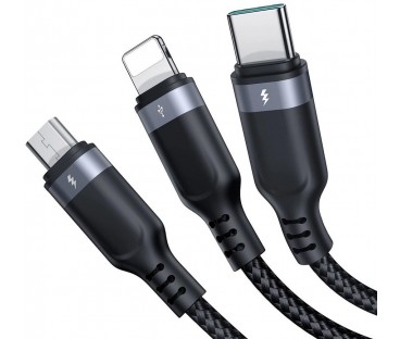 Kabel 3w1 USB-A / USB-C micro-USB Lightning Joyroom S-1T3018A18 30cm 3.5A w oplocie czarny
