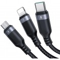 Kabel 3w1 USB-A / USB-C micro-USB Lightning Joyroom S-1T3018A18 30cm 3.5A w oplocie czarny