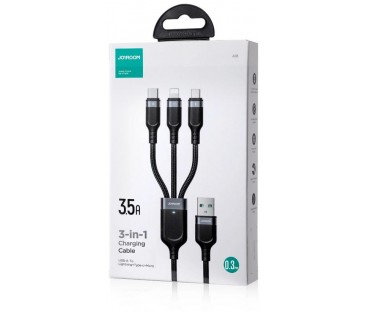 Kabel 3w1 USB-A / USB-C micro-USB Lightning Joyroom S-1T3018A18 30cm 3.5A w oplocie czarny