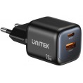 Ładowarka sieciowa Unitek GaN 20W, USB-C, USB-A, PD 3.0, czarna