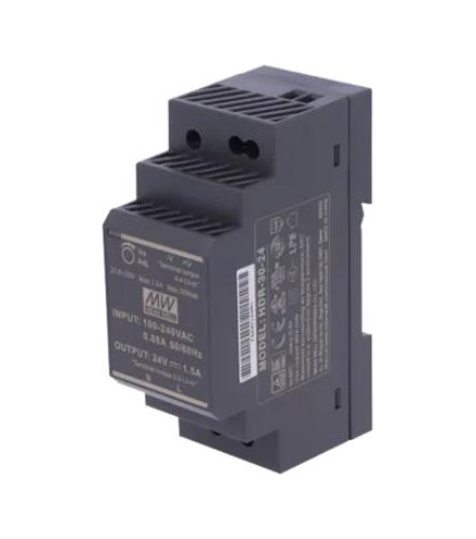 Przewodowy zasilacz 24v dc 30w na szynę din czarny ZS-24/30 Tech Sterowniki