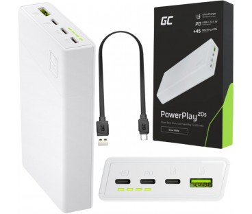 POWERBANK Green Cell PowerPlay20S 20000mAh PD 22,5W QC 3.0 3x USB-C BIAŁY