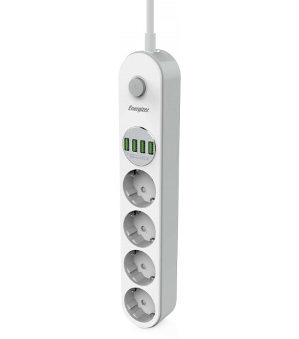 LISTWA ZASILAJĄCA Z WYŁĄCZNIKIEM Energizer 4x SCHUKO 4x USB-A 2500W 10A KABEL 2M