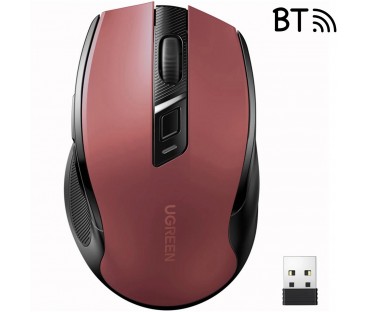 Mysz optyczna Ugreen MU006 bezprzewodowa USB 2.4GHz / Bluetooth 5.0 4000 DPI - czerwona