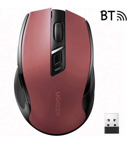 Mysz optyczna Ugreen MU006 bezprzewodowa USB 2.4GHz / Bluetooth 5.0 4000 DPI - czerwona