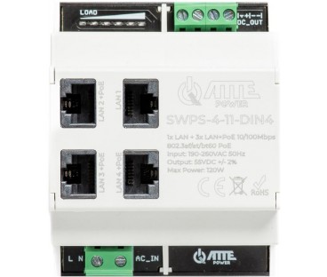 Switch PoE 4 portowy z wbudowanym zasilaczem na szynę TH35 ATTE SWPS-4-11-DIN4