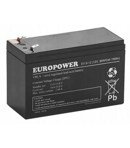 Akumulator AGM EUROPOWER serii EV 12V 8Ah/C10 (Żywotność 6-9 lat) T1