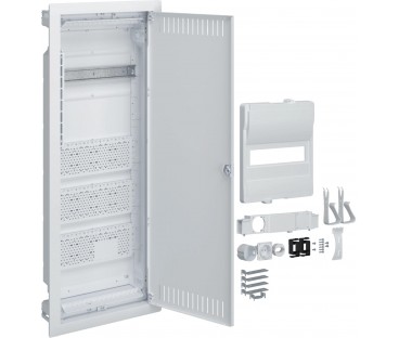 Rozdzielnica hybrydowa podtynkowa, 1 x12modułów, 3x płyta montażowa, 1x gniazdo 230V, HAGER Volta Hybrid VU601PLH