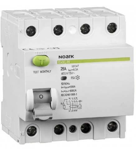 WYŁĄCZNIK RÓŻNICOWOPRĄDOWY, 6 KA, 40A, 30MA, 4P TYP AC EX9L-N Noark 108332