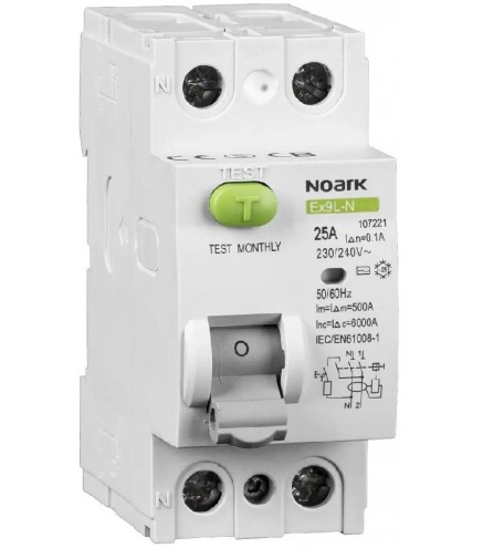 WYŁĄCZNIK RÓŻNICOWOPRĄDOWY, 6 KA, 40A, 30MA, 2P TYP AC EX9L-N Noark 108315