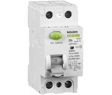 WYŁĄCZNIK RÓŻNICOWOPRĄDOWY, 6 KA, 25A, 30MA, 2P TYP AC EX9L-N Noark 108314