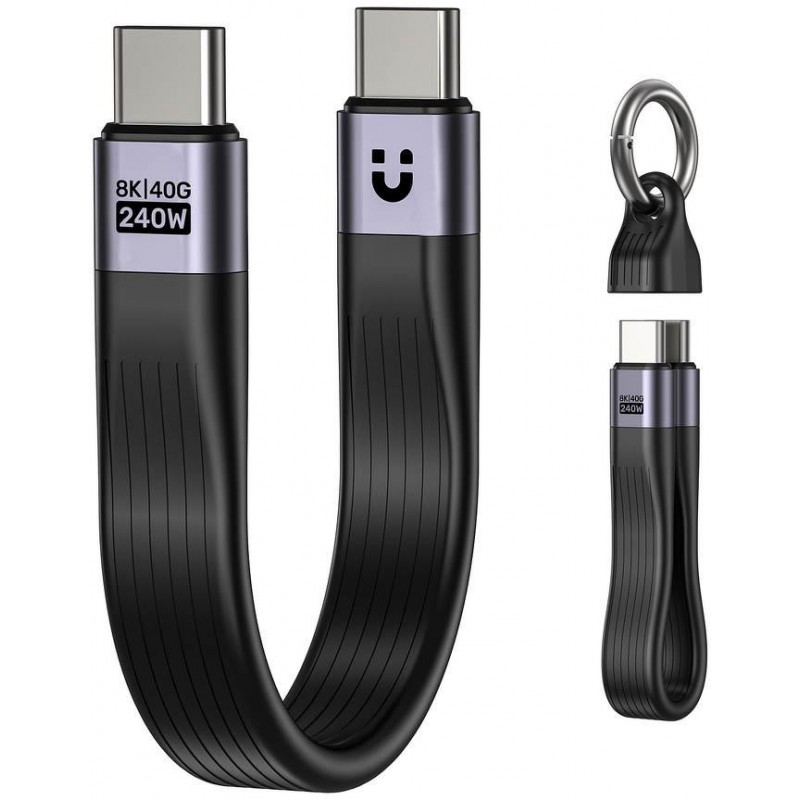 Unitek Kabel USB-C w formie breloka | USB4 | 40 Gb/s | 240W PD 8K | 13 cm, czarny