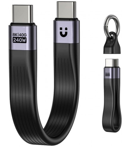 Unitek Kabel USB-C w formie breloka | USB4 | 40 Gb/s | 240W PD 8K | 13 cm, czarny