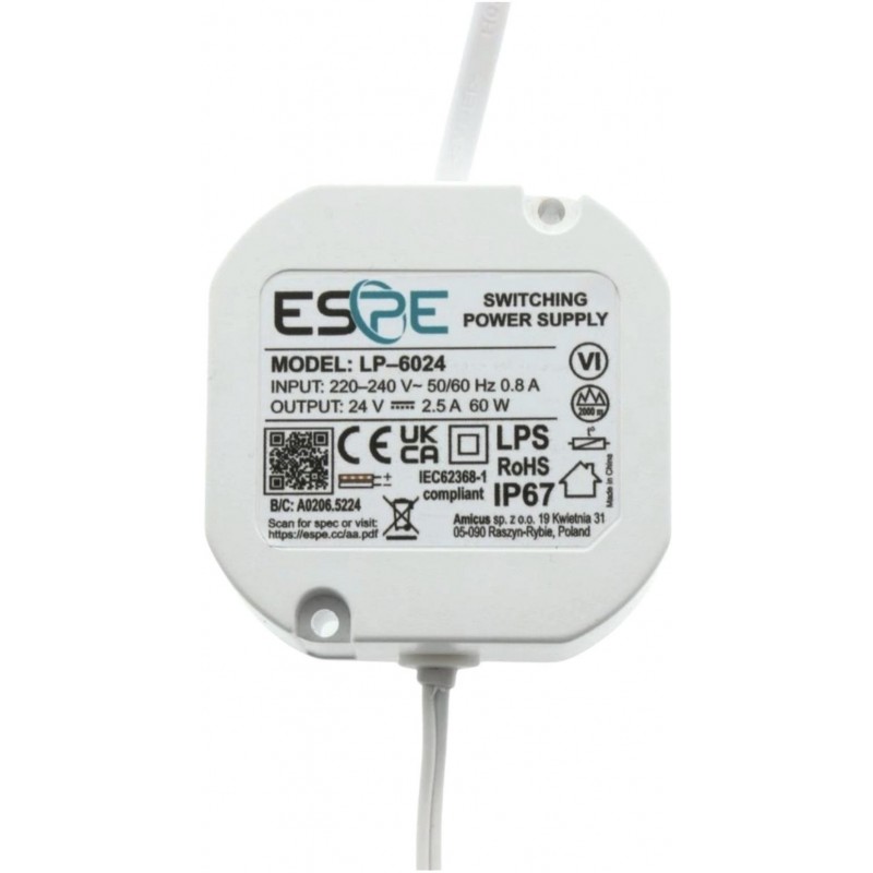 ZASILACZ IMPULSOWY DOPUSZKOWY ESPE LP-6024 24V/60W/2.5A IP67