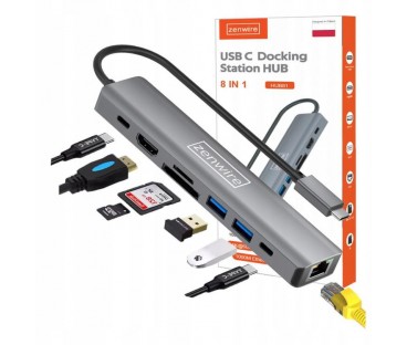 HUB USB-C Przejściówka ADAPTER 8w1 HDMI 2.0 4K 60 Hz Gigabit Ethernet 1000 Mbps Zenwire HUB81