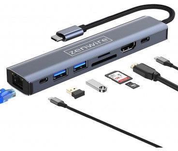 HUB USB-C Przejściówka ADAPTER 8w1 HDMI 2.0 4K 60 Hz Gigabit Ethernet 1000 Mbps Zenwire HUB81