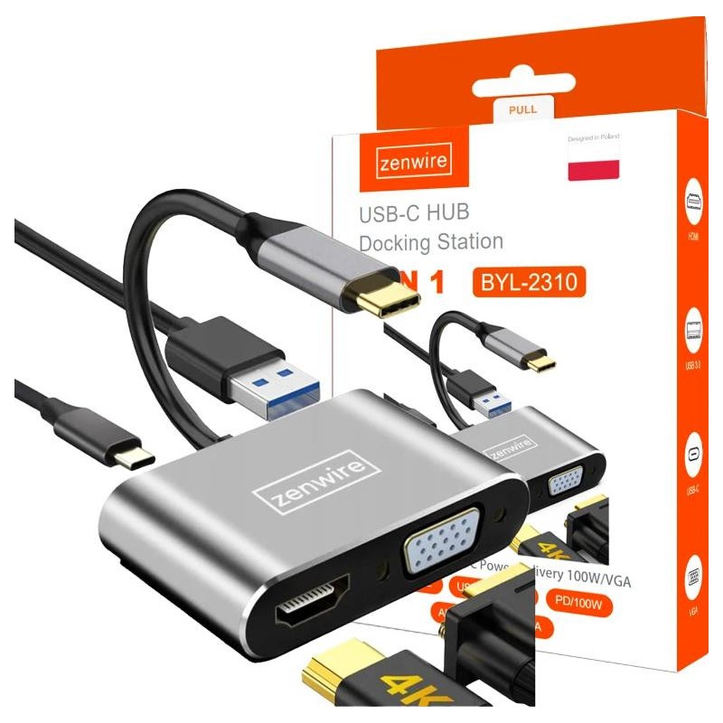 ADAPTER HUB Przejściówka USB-C 4W1 HDMI 4K VGA USB Zenwire BYL-2310