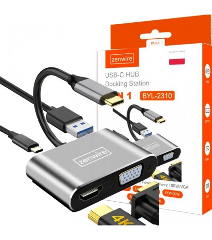 ADAPTER HUB Przejściówka USB-C 4W1 HDMI 4K VGA USB Zenwire BYL-2310