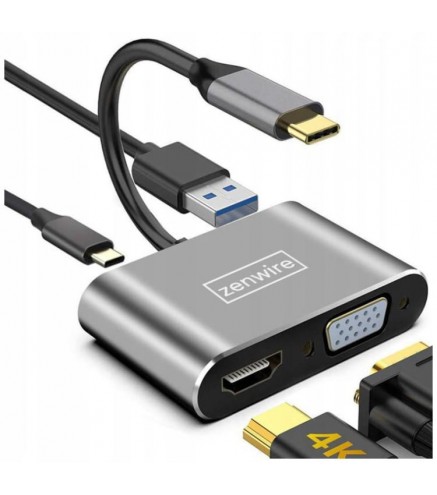 ADAPTER HUB Przejściówka USB-C 4W1 HDMI 4K VGA USB Zenwire BYL-2310