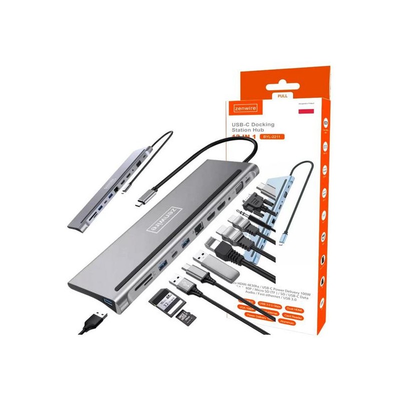 HUB ADAPTER USB-C 12w1 Stacja Dokująca 2x HDMI 4K ETHERNET RJ45 USB 3.0 BYL-2211