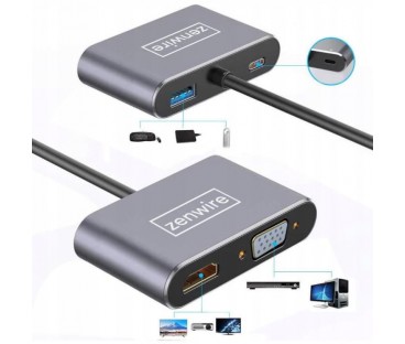 ADAPTER HUB Przejściówka USB-C 4W1 HDMI 4K VGA USB Zenwire BYL-2310