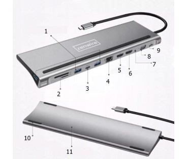 HUB ADAPTER USB-C 12w1 Stacja Dokująca 2x HDMI 4K ETHERNET RJ45 USB 3.0 BYL-2211