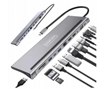 HUB ADAPTER USB-C 12w1 Stacja Dokująca 2x HDMI 4K ETHERNET RJ45 USB 3.0 BYL-2211