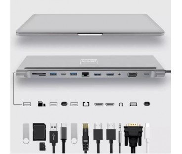 HUB ADAPTER USB-C 12w1 Stacja Dokująca 2x HDMI 4K ETHERNET RJ45 USB 3.0 BYL-2211