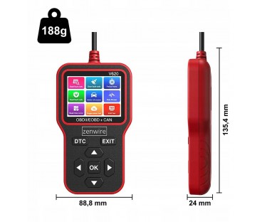 Interfejs Tester Skaner Diagnostyczny  OBD2 ELM327 CAN Zenwire V620