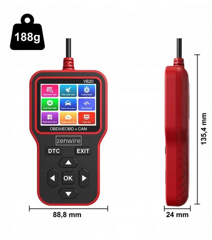 Interfejs Tester Skaner Diagnostyczny  OBD2 ELM327 CAN Zenwire V620