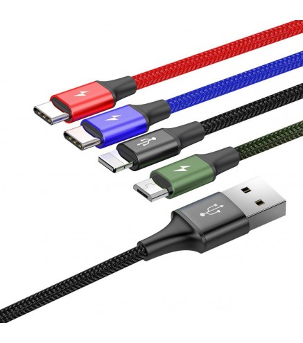 KABEL 4w1 USB-A / Lighting iPhone 2x USB-C micro-USB Baseus Cafule CA1T4-B01 1.2m 3.5A W OPLOCIE