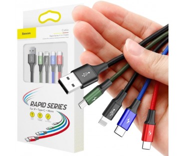 KABEL 4w1 USB-A / Lighting iPhone 2x USB-C micro-USB Baseus Cafule CA1T4-B01 1.2m 3.5A W OPLOCIE