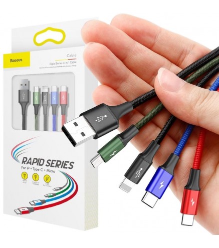 KABEL 4w1 USB-A / Lighting iPhone 2x USB-C micro-USB Baseus Cafule CA1T4-B01 1.2m 3.5A W OPLOCIE