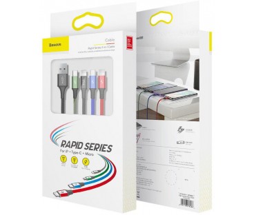 KABEL 4w1 USB-A / Lighting iPhone 2x USB-C micro-USB Baseus Cafule CA1T4-B01 1.2m 3.5A W OPLOCIE