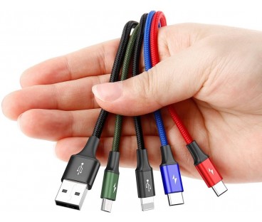 KABEL 4w1 USB-A / Lighting iPhone 2x USB-C micro-USB Baseus Cafule CA1T4-B01 1.2m 3.5A W OPLOCIE