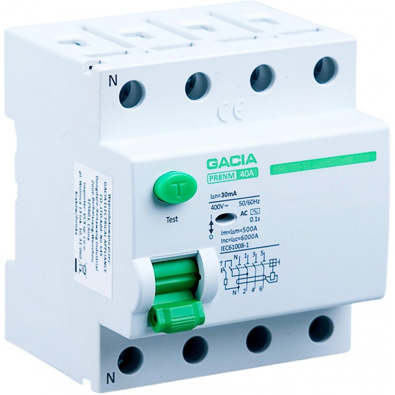 Wyłącznik różnicowoprądowy 25A, 30mA, 4P, typ A GACIA PR8NM 4P 25A 30MA A