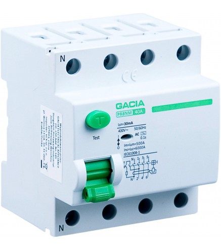 Wyłącznik różnicowoprądowy 40A, 30mA, 4P, typ A GACIA PR8NM 4P 40A 30MA A