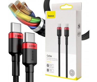 KABEL USB-C / USB-C Baseus Cafule CATKLF-AL91 200cm 100W 5A PD 2.0 QC 3.0 CZARNY W OPLOCIE