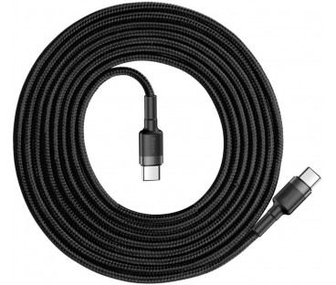 KABEL USB-C / USB-C Baseus Cafule CATKLF-HG1 200cm 60W 3A PD 2.0 QC 3.0 CZARNO-SZARY W OPLOCIE