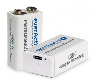 Akumulatorek 6F22 Li-Ion everActive 9V 550mAh z gniazdem USB-C