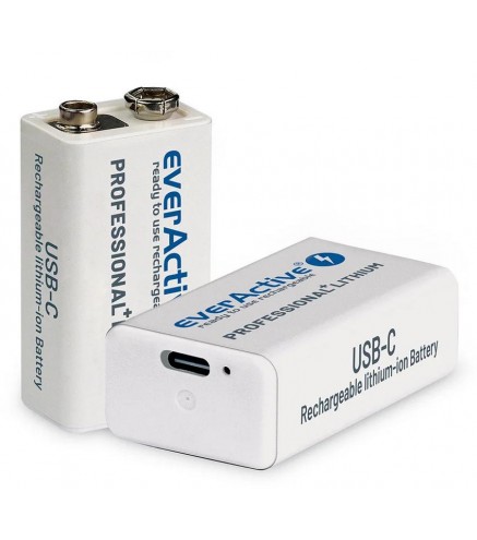 Akumulatorek 6F22 Li-Ion everActive 9V 550mAh z gniazdem USB-C