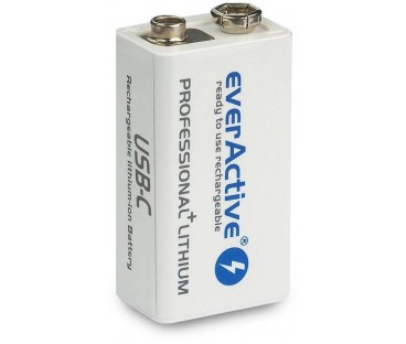 Akumulatorek 6F22 Li-Ion everActive 9V 550mAh z gniazdem USB-C