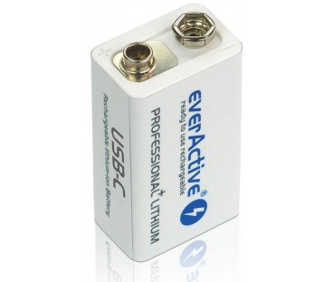 Akumulatorek 6F22 Li-Ion everActive 9V 550mAh z gniazdem USB-C