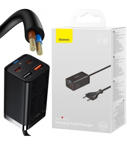 ŁADOWARKA SIECIOWA Baseus GaN 3 Pro Desktop Charger CCGP040101 65W 2x USB-A 2x USB-C PD 3.0 QC 4.0